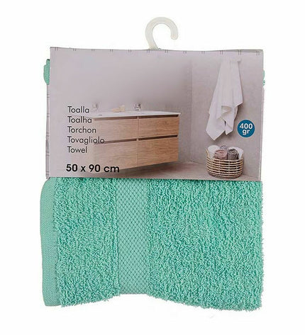 Set of six Berilo turquoise bath towels, 50x90 cm, made of 80% cotton and 20% polyester, suitable for home and bathing use.