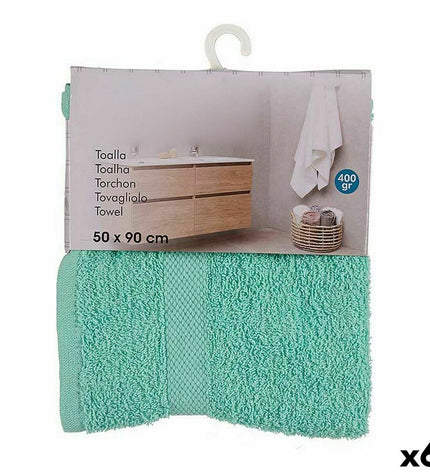 Set of six Berilo turquoise bath towels, 50x90 cm, made of 80% cotton and 20% polyester, suitable for home and bathroom use.