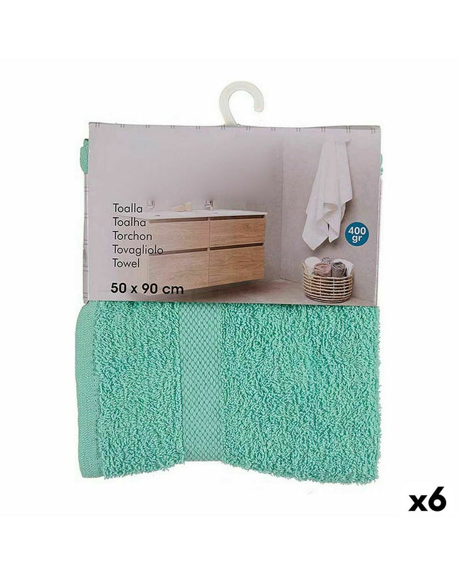 Set of six Berilo turquoise bath towels, 50x90 cm, made of 80% cotton and 20% polyester, suitable for home and bathroom use.
