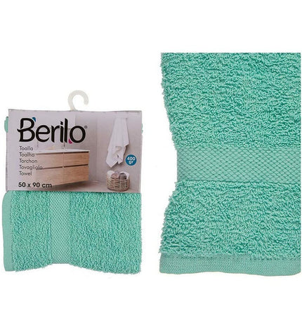 Set of six Berilo turquoise bath towels, 50x90 cm, made of 80% cotton and 20% polyester, perfect for home and bathroom use.