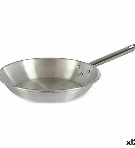 Set of 12 silver-colored aluminium pans by Kinvara, 24 cm diameter, suitable for kitchen and cooking use.