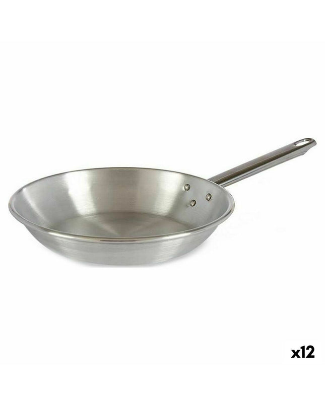 Set of 12 silver-colored aluminium pans by Kinvara, 24 cm diameter, suitable for kitchen and cooking use.