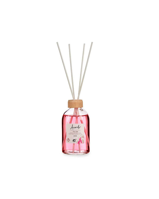 Set of 12 Acorde Aardbei parfum sticks for room decoration, each in a 100 ml container with fresh strawberry scent.
