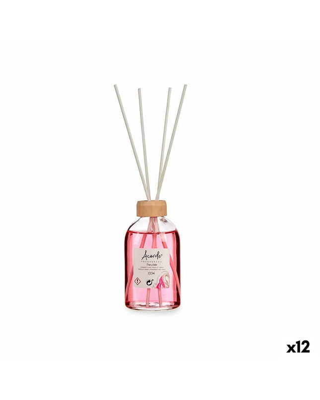 Acorde Parfum Sticks Acorde Aardbei Room scent in a 100ml bottle, shown with 12 sticks for home decor and room fragrance.