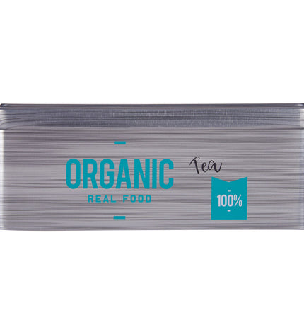 Kinvara organic tea infusion box with 24 gray tins, measuring 11x7.1x18 cm, ideal for storing coffee and tea products.