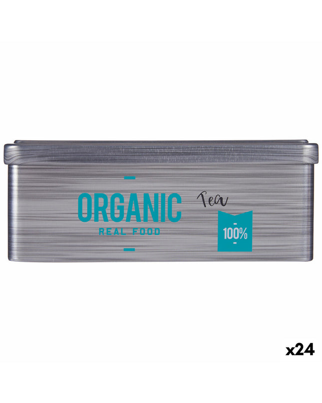 Kinvara Organic Tea Infusion Box with 24 gray tins, 11x7.1x18 cm, for storing tea and infusions in the kitchen.