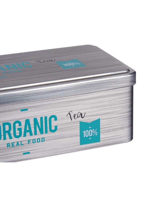 Kinvara organic tea infusion box with 24 gray tins, 11x7.1x18 cm, for home and kitchen tea storage.