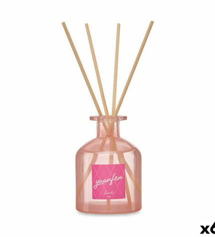 Acorde Pioenroos parfum sticks in a 250 ml set, displayed with six elegant reed diffuser sticks for home decor and fragrance.