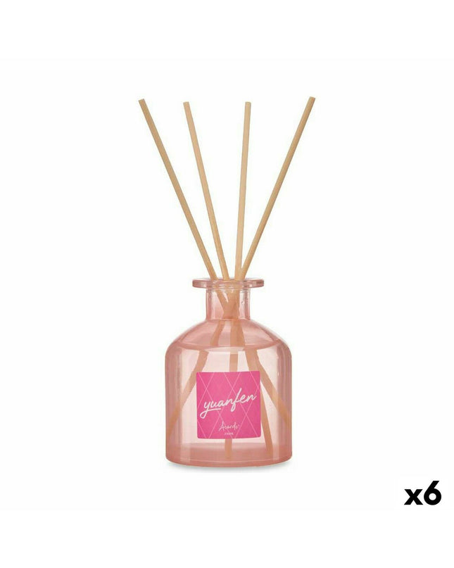Acorde Pioenroos parfum sticks in a 250 ml set, displayed with six elegant reed diffuser sticks for home decor and fragrance.
