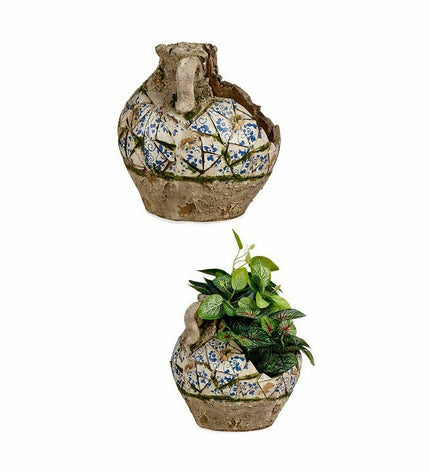 Two Ibergarden polyresin garden decorative figures shaped like vases, each measuring 28.5 cm, for outdoor garden decoration.