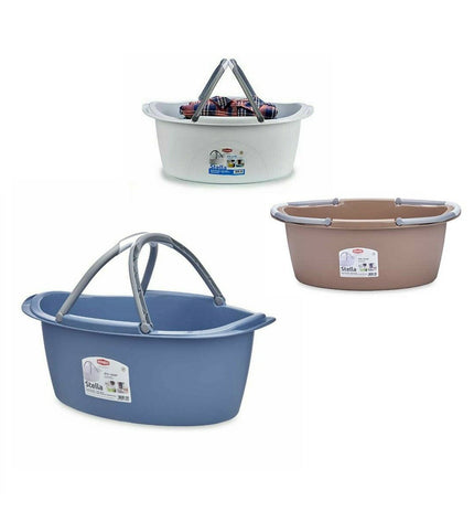 Set of 30 Stefanplast 25L plastic laundry baskets with handles, 59x23x38 cm, for household storage and organization.