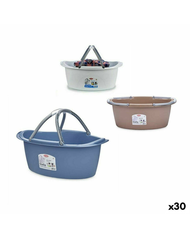 Stefanplast 25L plastic laundry basket with handles, 59x23x38cm, used for household storage and organization, set of 30.