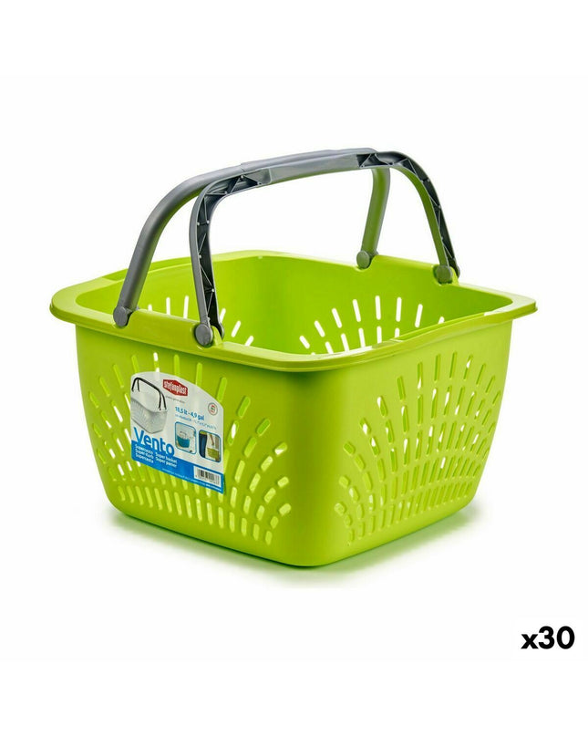 Set of 30 Stefanplast brown plastic laundry baskets, 18L capacity, with handles, dimensions 39x21.5x39 cm, for home storage and organization.