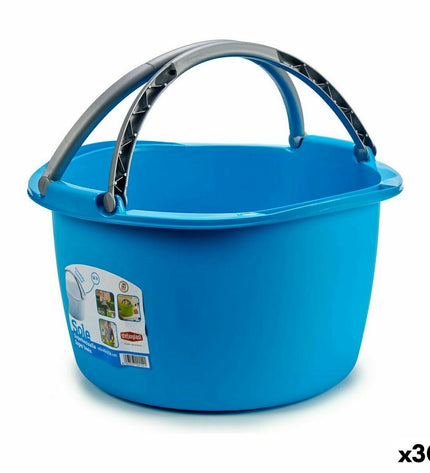 Stefanplast blue, white, brown, and green 16L plastic laundry baskets with handles, 39x22x39cm, set of 30 for home organization.