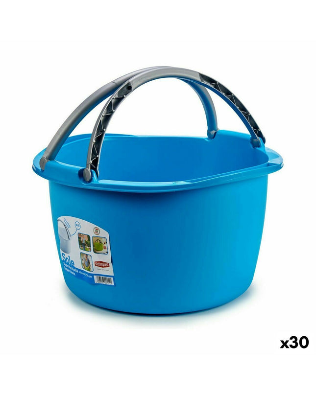 Stefanplast blue, white, brown, and green 16L plastic laundry baskets with handles, 39x22x39cm, set of 30 for home organization.