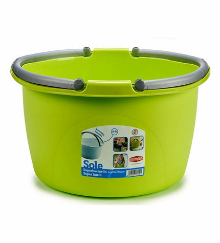 Set of 30 Stefanplast 16L plastic laundry baskets in blue, white, brown, and green with handles, 39x22x39 cm for home organization.