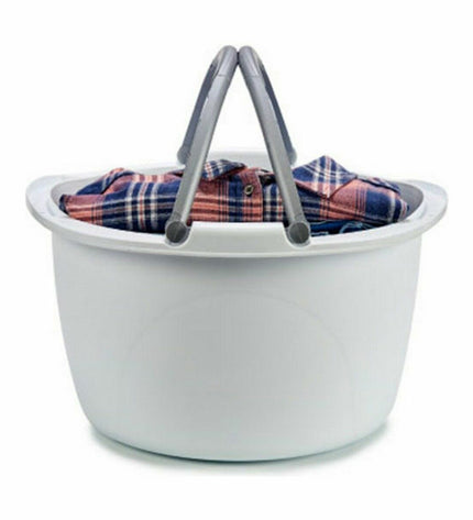 Set of 30 Stefanplast 16L plastic laundry baskets in blue, white, brown, and green with handles, ideal for home storage and organization