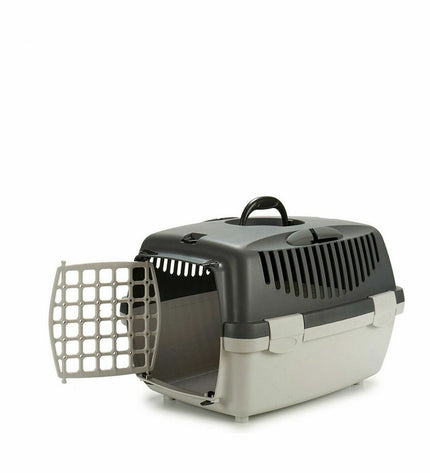 Set of 18 Stefanplast light gray plastic cat carry baskets, measuring 33x30x47 cm, with a sturdy design for pet transportation.