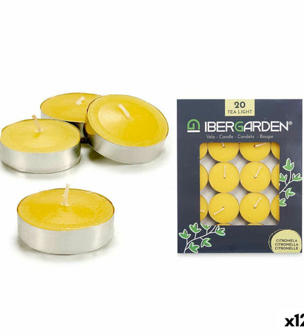 Set of 12 or 24 Ibergarden citronella candles for outdoor garden decor, yellow wax with wicks, ideal for outdoor ambiance.