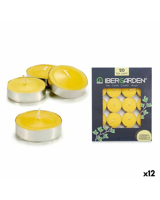 Set of 12 or 24 Ibergarden citronella candles for outdoor garden decor, yellow wax with wicks, ideal for outdoor ambiance.
