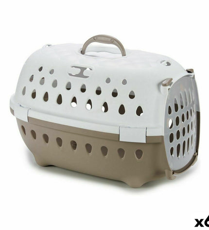 Set of six Stefanplast Chic cat carrying baskets in beige with rounded handles, measuring 50x34x34 cm.