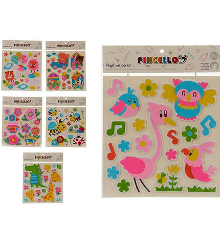 Colorful Pincello stickers in a variety of shapes and designs, arranged on a sheet for creative activities and crafts.