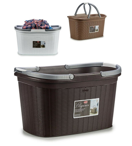 Stefanplast Elegance plastic laundry baskets, 35L capacity, set of 15, in white with dimensions 57.5 x 29 x 36.5 cm for home organization.