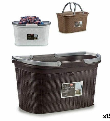 Set of 15 Stefanplast Elegance plastic laundry baskets, 35L capacity, measuring 57.5 x 29 x 36.5 cm for household organization.