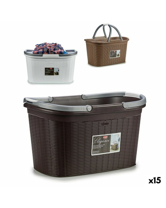 Set of 15 Stefanplast Elegance plastic laundry baskets, 35L capacity, measuring 57.5 x 29 x 36.5 cm for household organization.