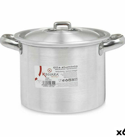 Set of six silver Kinvara aluminum casserole pans with lids, 23.5 x 15 x 18 cm, ideal for home cooking and kitchen use.