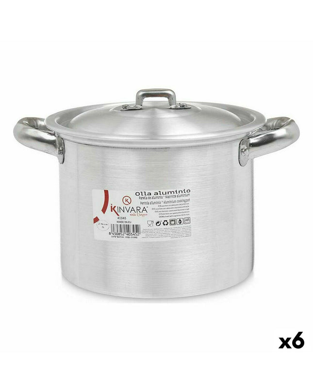 Set of six silver Kinvara aluminum casserole pans with lids, 23.5 x 15 x 18 cm, ideal for home cooking and kitchen use.