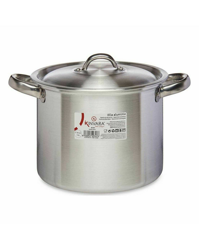 Set of six silver aluminium casserole pans with lids, 29x18x22 cm, ideal for cooking and kitchen use by Kinvara.