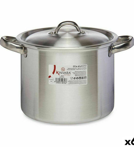 Set of six Kinvara aluminum casserole pans with lids, silver, 29x18x22 cm, ideal for cooking and kitchen use.