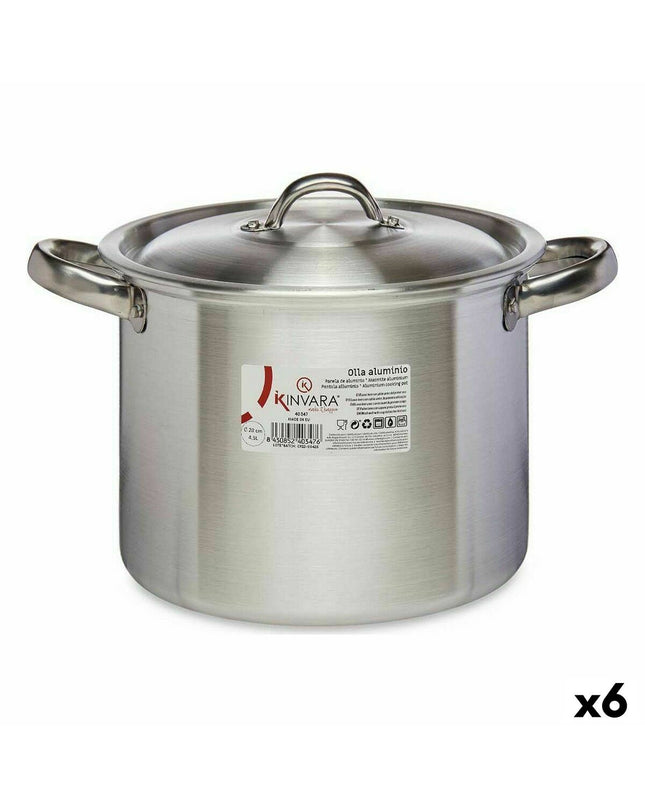 Set of six Kinvara aluminum casserole pans with lids, silver, 29x18x22 cm, ideal for cooking and kitchen use.