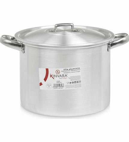 Set of six Kinvara silver aluminum casserole pans with lids, measuring 31x20x24 cm, for home cooking and kitchen use.