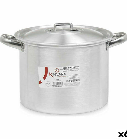 Set of six Kinvara silver aluminum casserole pans with lids, 31x20x24 cm, ideal for home cooking and kitchen use.