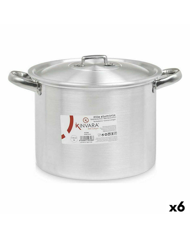 Set of six Kinvara silver aluminum casserole pans with lids, 31x20x24 cm, ideal for home cooking and kitchen use.