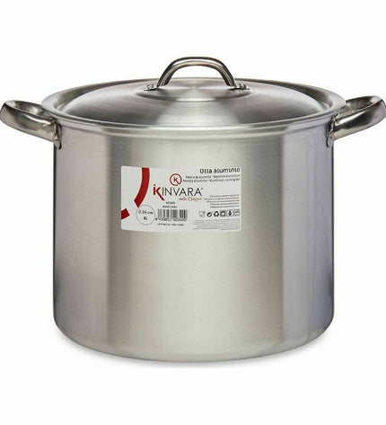 Set of six Kinvara aluminium casserole pans with lids, silver color, 33x21.5x26 cm, with 24 cm diameter, for home cooking.