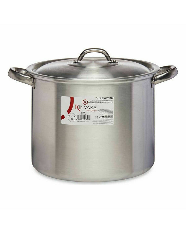 Set of six Kinvara aluminium casserole pans with lids, silver color, 33x21.5x26 cm, with 24 cm diameter, for home cooking.