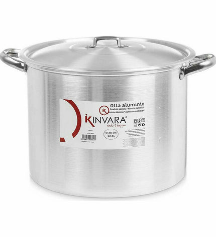 Set of four Kinvara aluminum casserole pans with lids, silver color, measuring 38x25x31 cm, ideal for home cooking and kitchen use.
