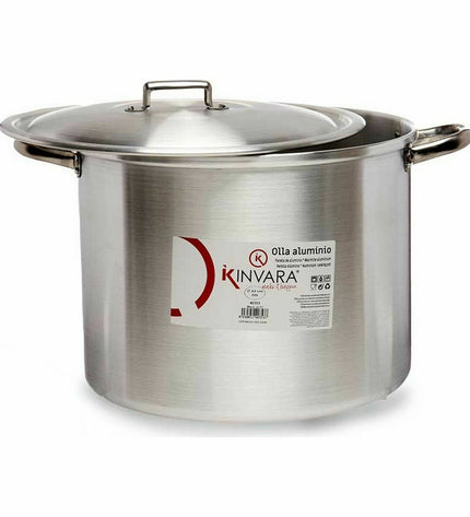 Set of two Kinvara silver aluminum casserole pans with lids, measuring 44 x 30 x 35 cm, suitable for home cooking and kitchen use.