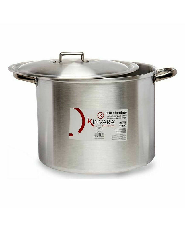 Set of two Kinvara silver aluminum casserole pans with lids, measuring 44 x 30 x 35 cm, suitable for home cooking and kitchen use.