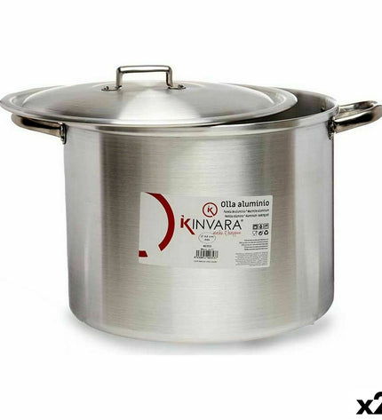 Two silver aluminum casserole pans with lids, Kinvara kitchen cookware, measuring 44 x 30 x 35 cm, suitable for home cooking.