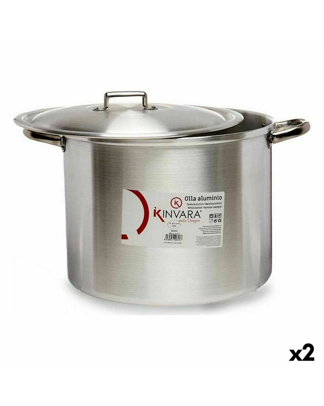 Two silver aluminum casserole pans with lids, Kinvara kitchen cookware, measuring 44 x 30 x 35 cm, suitable for home cooking.