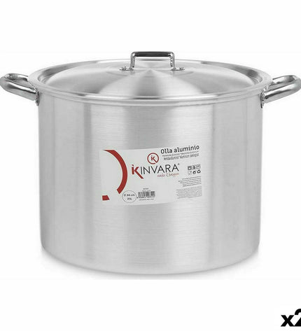 Kinvara zilverkleurige aluminium casserolepan met deksel, 46x30x37 cm, inclusief twee stuks, keuken en kookgerei.