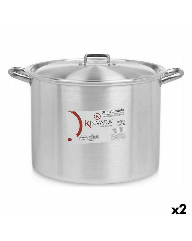 Kinvara zilverkleurige aluminium casserolepan met deksel, 46x30x37 cm, inclusief twee stuks, keuken en kookgerei.