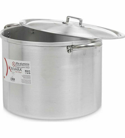 Kinvara silver aluminum casserole pans with lids, 48.5 x 31 x 39 cm, 36 cm diameter, set of 2, for home cooking.