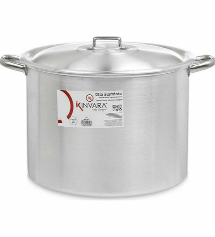 Two Kinvara silver aluminum casserole pans with lids, measuring 50.5 x 32 x 41 cm, with 36 cm diameters, kitchen cookware set