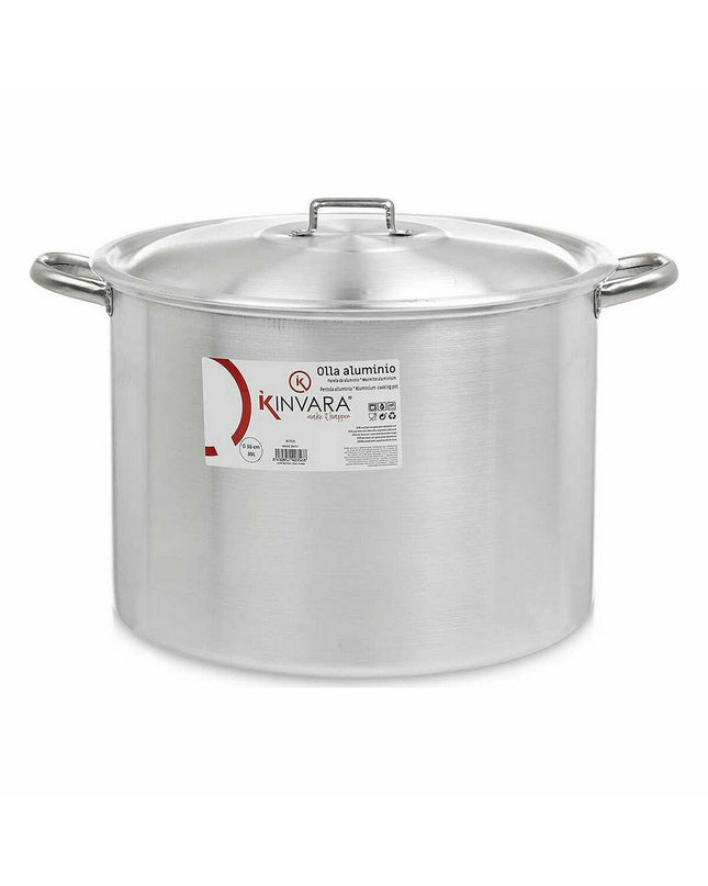 Two Kinvara silver aluminum casserole pans with lids, measuring 50.5 x 32 x 41 cm, with 36 cm diameters, kitchen cookware set