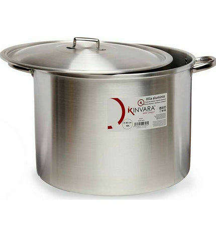 Set of two Kinvara silver aluminum casserole pans with lids, measuring 53x34x43 cm, suitable for home cooking and kitchen use.